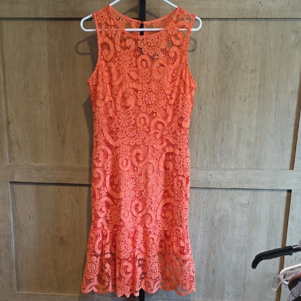 (J58) Nanette Lepore Orange Lace Dress Sz 8 - Picture 1 of 7